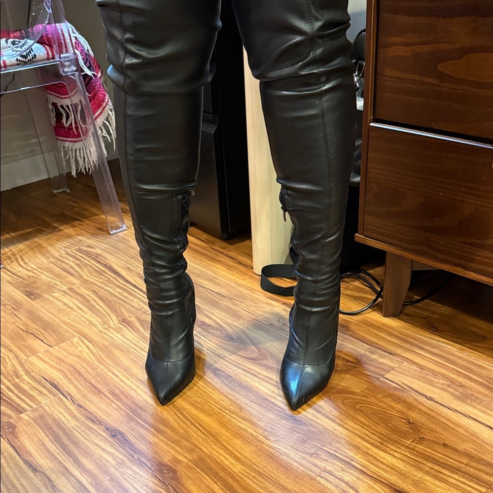Fashion Nova Black Leather Over-the-Knee Boots